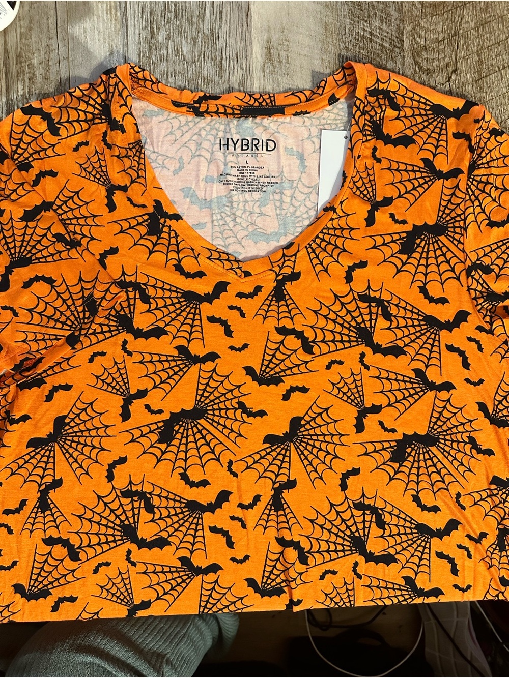 Hybrid & company Orange Tee with Black Spiderweb and Bat Print